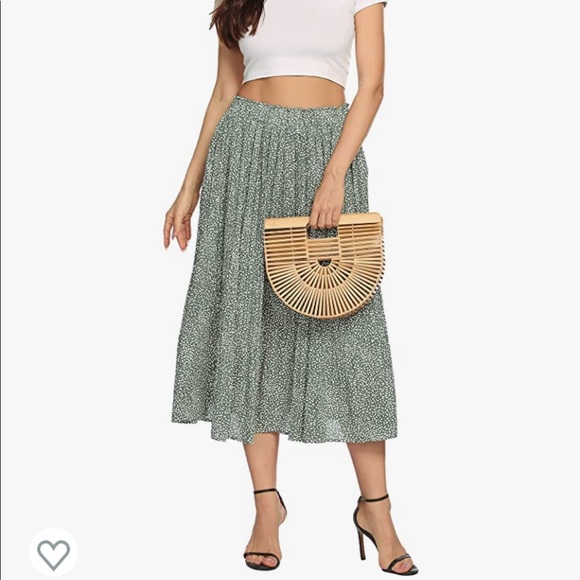 🎉HP🎉 ✨NEW Pleated Polka Dot Midi Skirt w/ Pockets - Boho Chic Style🌿 - Picture 2 of 15